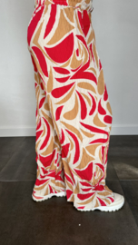 Plisse broek met wijde pijp fantasy flower fuchsia SALE