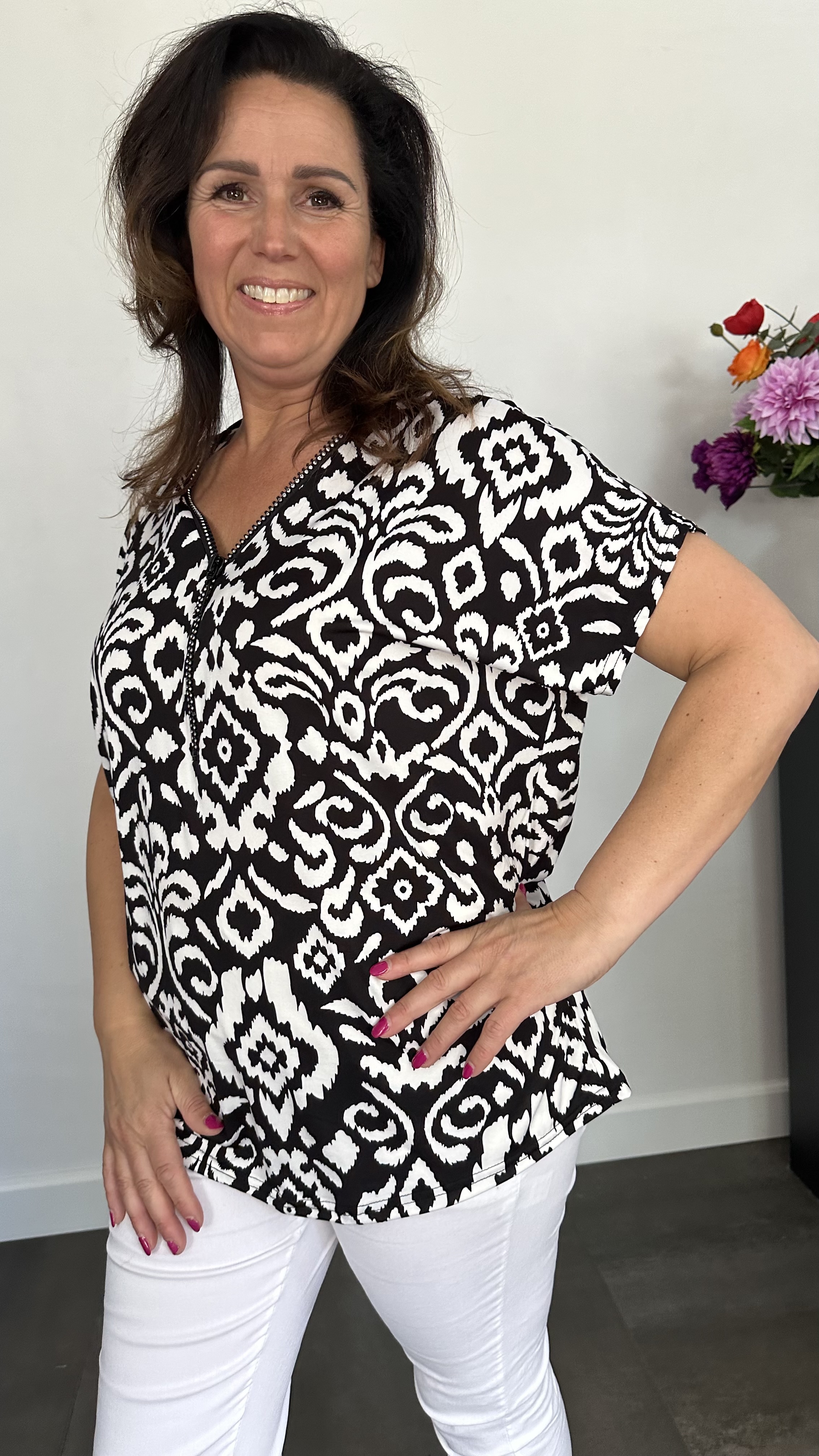 Shirt Zipp versailles zwart/ecru