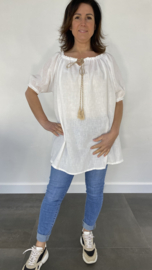 Lange blouse/ tuniek met pofmouw romy ecru