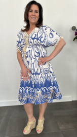 Korte jurk Karin met elastiek blauw