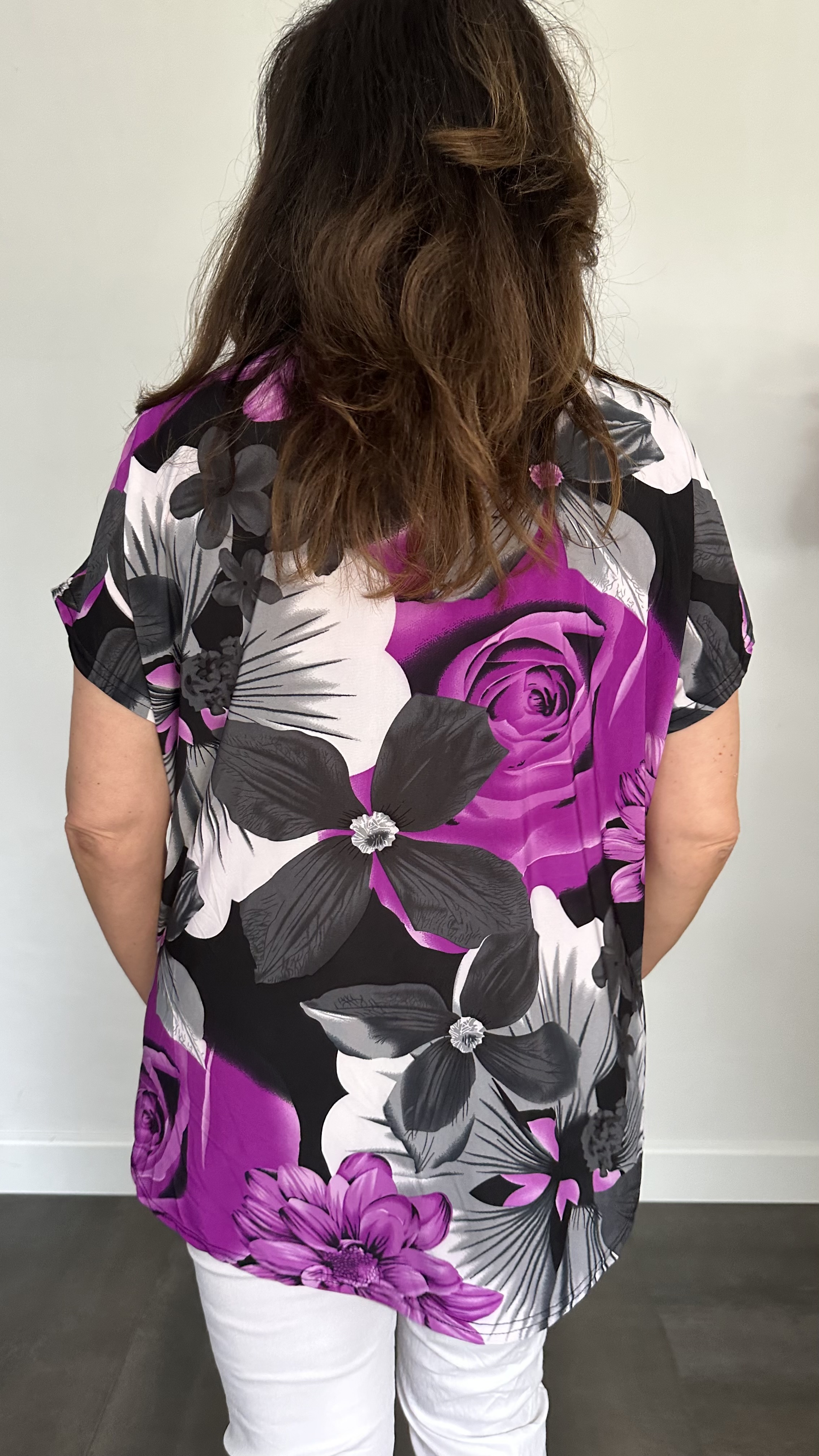 Shirt Zipp gebloemd magenta