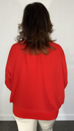 Blouse met boord lange mouw rood +size