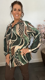 Stretch blouse soft Animal mix Donker groen