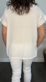 Linnenlook shirt met gehaakt kant Wit