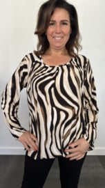 Ballon shirt met elastiek waves ecru/zwart/bruin (+size)