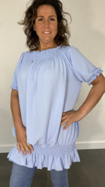 Blouse Boho met gesmokte elastische band licht blauw SALE