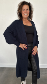 Lang grof gebreid vest met pofmouw marine