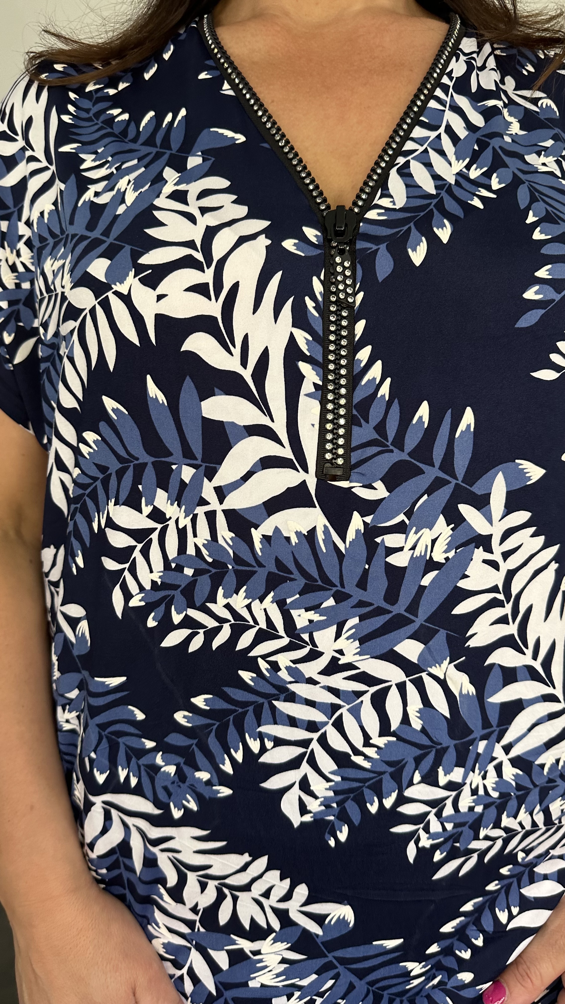 Shirt Zipp twigs marine/ blauw