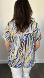 Ballon shirt met elastiek animal stripes blauw(+size)
