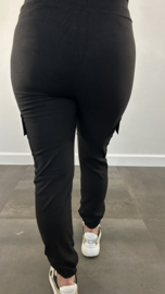 Cargo stretch broek met elastiek  Zwart SALE