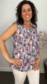 Ballon top Patchwork blauw/ roze