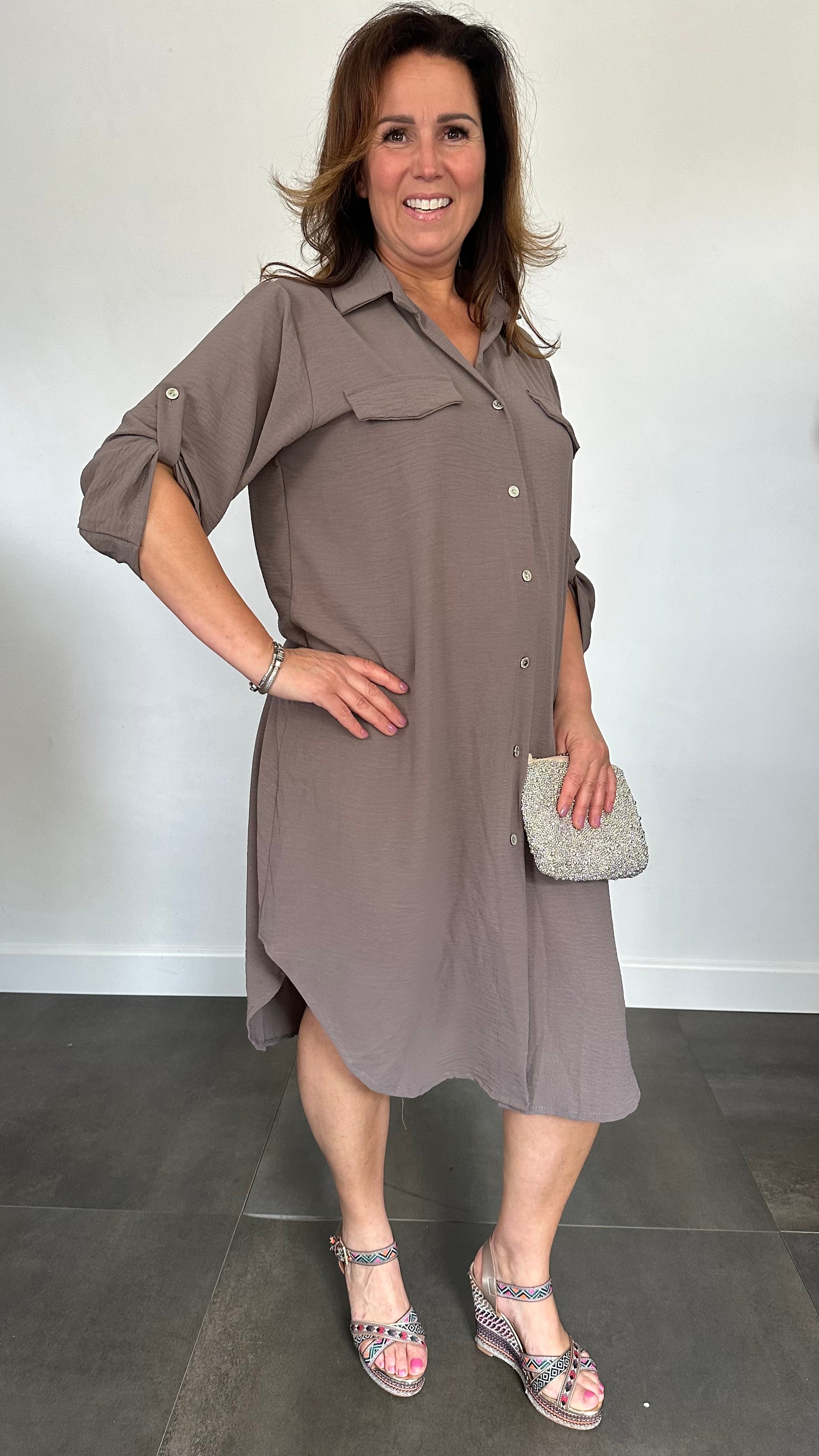 Blouse/ jurk crepe taupe