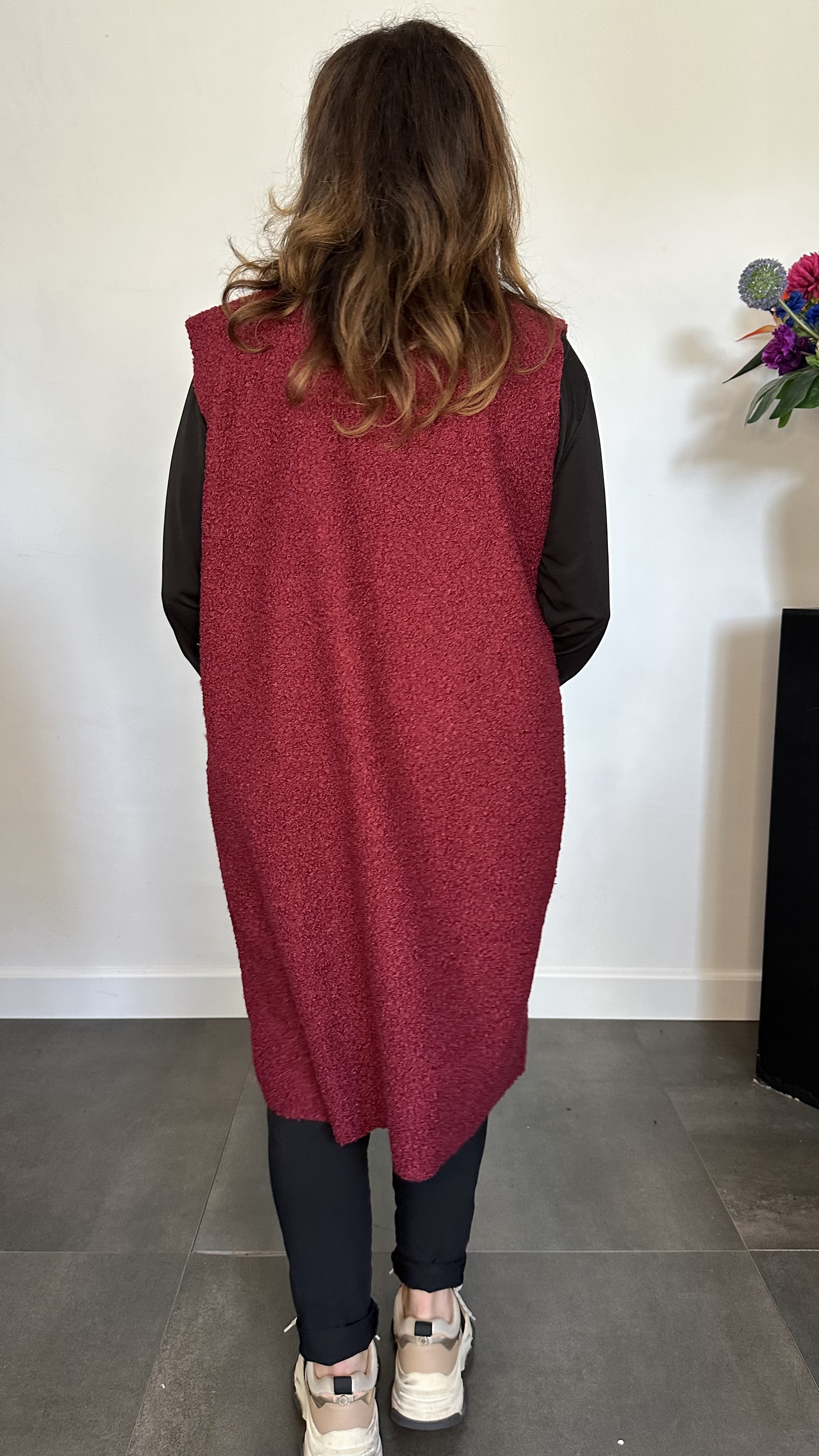 Lange teddy bodywarmer bordeaux