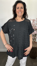 Blouse Irma broderie/ glitter Zwart