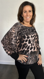 Blouse met boord animal mix zwart