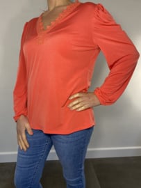 Shirt met kant Diana lange mouw koraal
