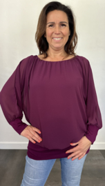 Blouse met boord lange mouw aubergine +size