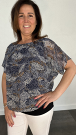 Blouse met boord new fantasy marine /oker