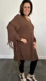 Gebreide oversized trui met franjes bruin