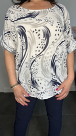 Linnenlook shirt Ocean wit/marine