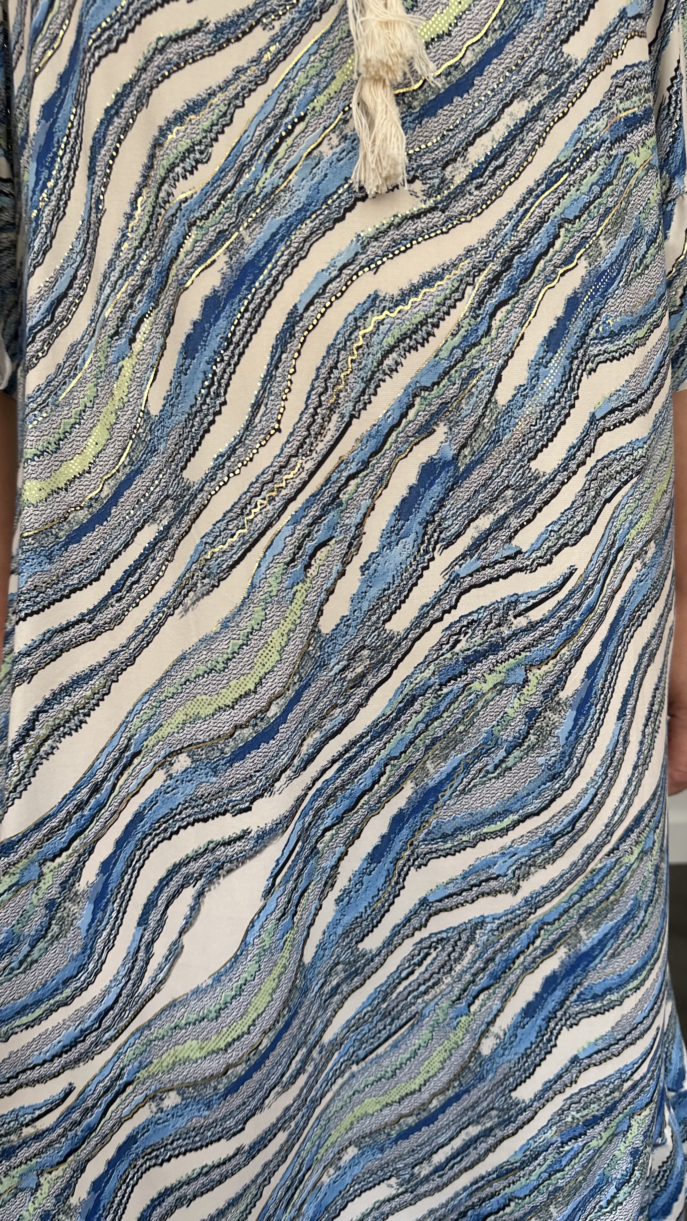 Jurk Aletta waves blauw/goud +SIZE