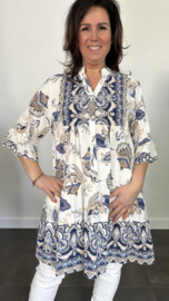 Tuniek met stroken paisley & flowers marine blauw