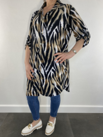 Lange blouse tijger zwart/wit/zand