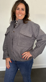 Teddy bomberjack met knoop sluiting Grijs SALE