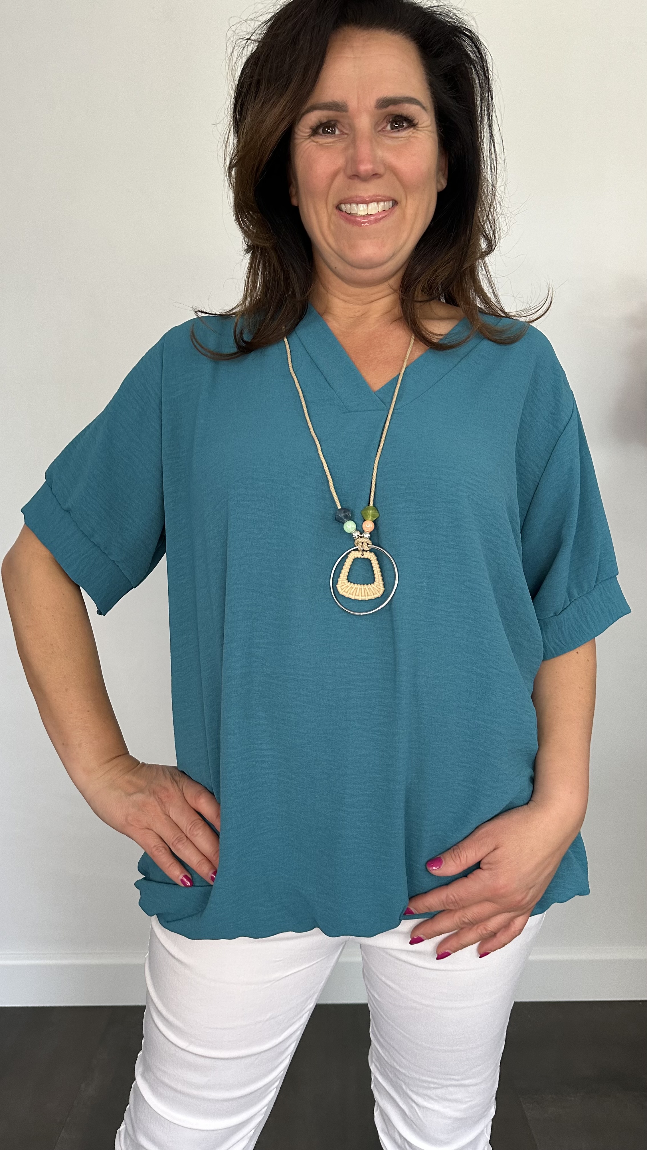Top Maya korte mouw +SIZE petrol