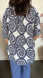 Linnenlook blouse cirkels jeans blauw