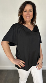 Satijn look shirt met kant op de rug zwart