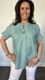 Geborduurde blouse Belle zeegroen