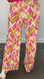 Broek met wijde pijp zigzag fuchsia