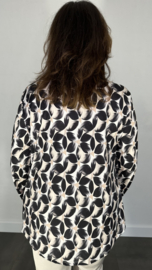 Stretch blouse travel retro flower zwart