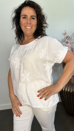 T_shirt met geborduurde bloemen Wit