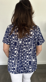 Ballon shirt met elastiek blocks marine (+size)