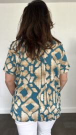 Ballon shirt met elastiek inca turquoise (+size)