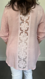 Blouse Alicia met pailletten en kant roze
