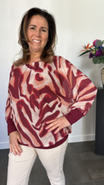 Blouse met boord lange mouw +Size Extra Lava bordeaux