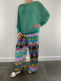 Broek met wijde pijp zigzag gekleurd