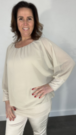 Blouse met boord lange mouw zand +size