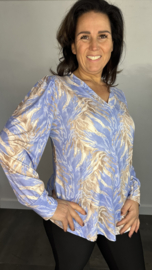 Soft shirt met v-hals en pofmouw tijger flame ijs blauw