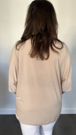 Travel top met strik korte mouw zand