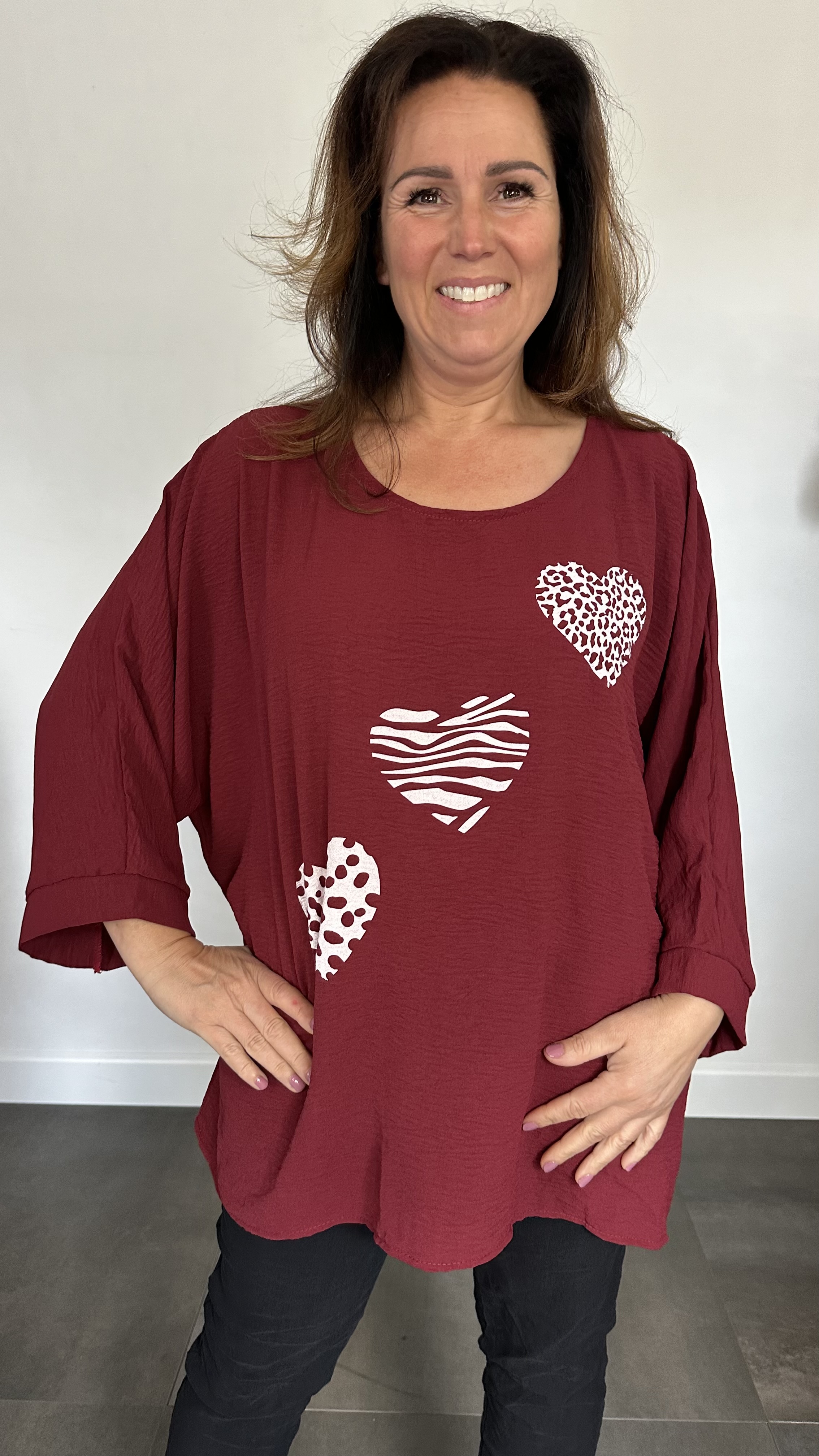 Crepe shirt hearts +SIZE bordeaux