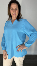 Blouse Tina met plissé pofmouw turquoise