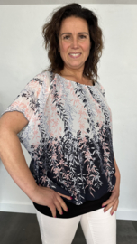 Blouse met boord ROZE bloesem tak wit/marine