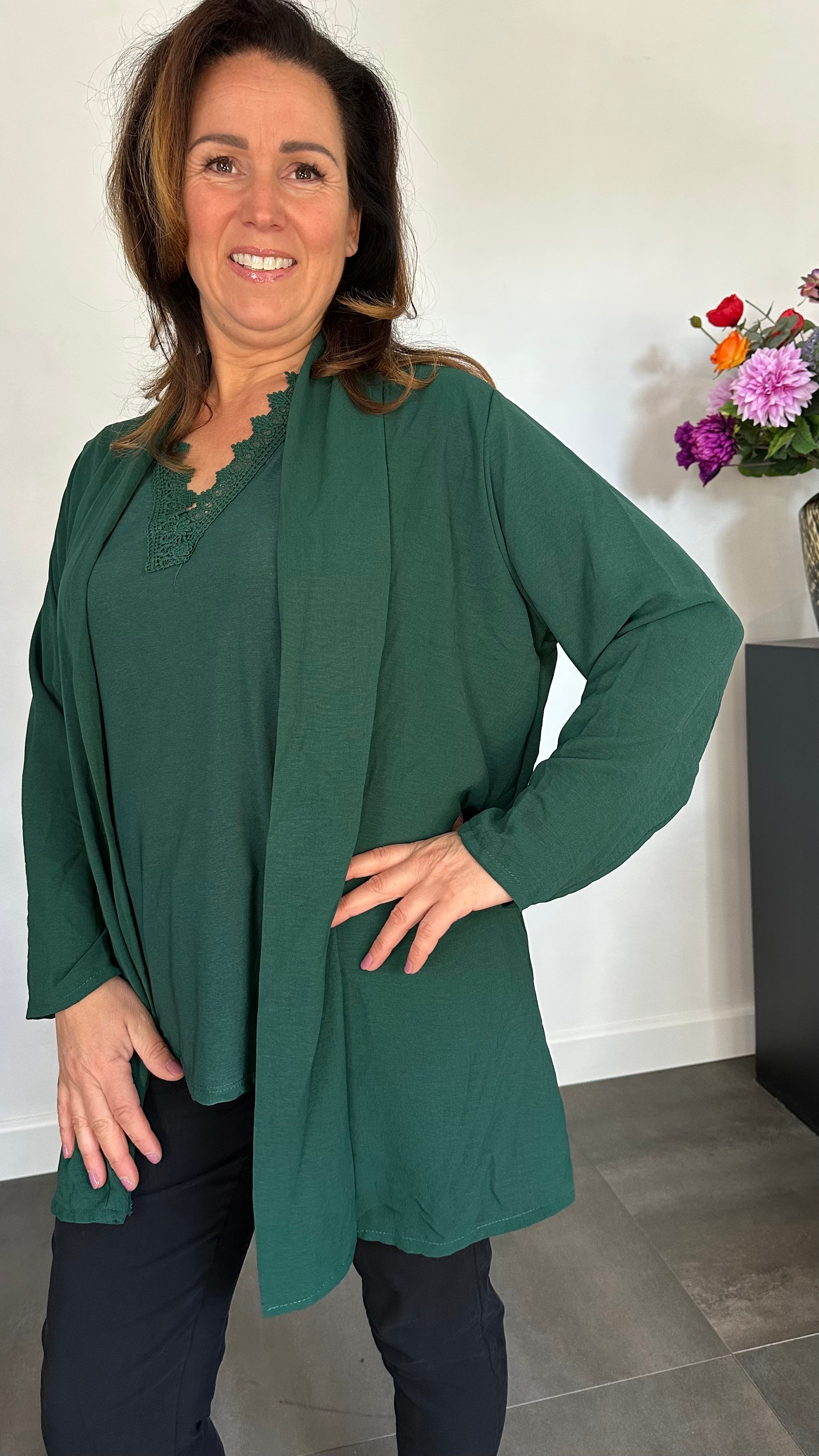Crepe vest met sjaalkraag Groen