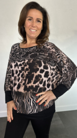 Blouse met boord animal mix zwart