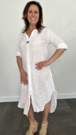Linnenlook jurk met knoop wit