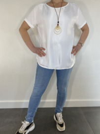 T-shirt satijn met ketting korte mouw wit